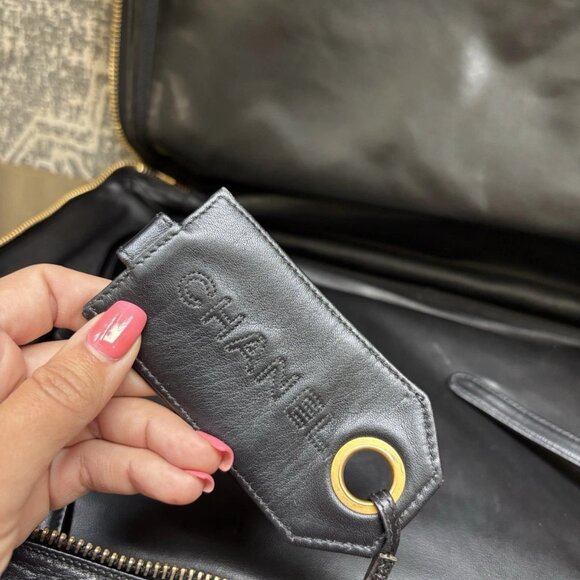 Authentic Chanel Black leather wild stitch 2 compartment suitcase travel bag - Picture 9 of 16